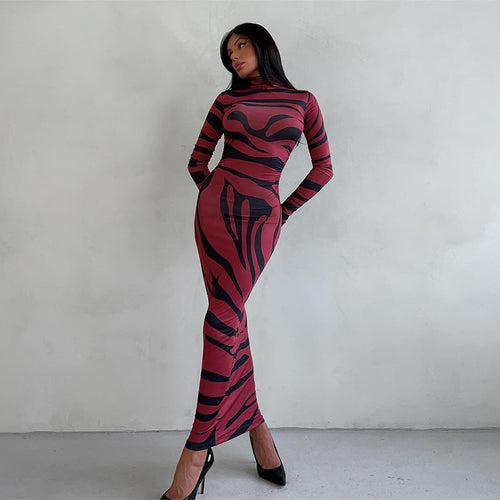 Damen Langarm-Maxikleid mit raffiniertem Leopardenmuster EB