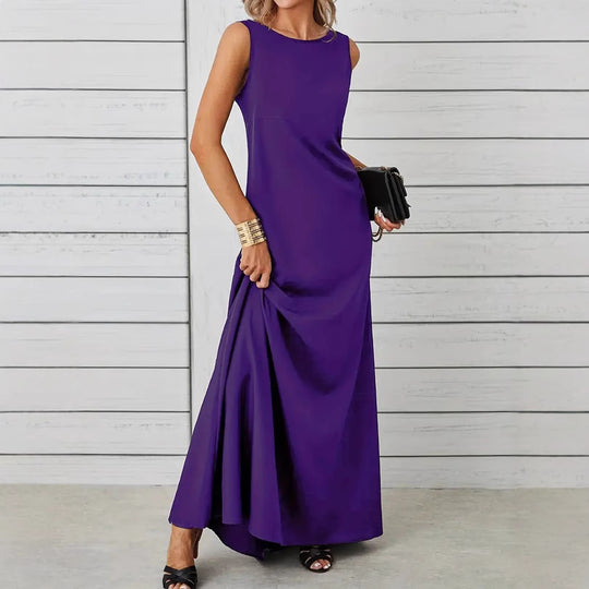 Damen elegantes Maxikleid mit schwingendem Saum und klassischem Schnitt EB