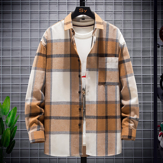 Herren nan karierte Flanell-Hemdjacke im Oversize-Schnitt mit aufgesetzter Brusttasche EB