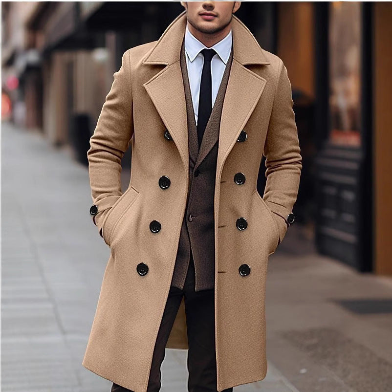 Herren nan eleganter doppelt geknöpfter Wollmantel mit breitem Revers und tailliertem Businessschnitt EB