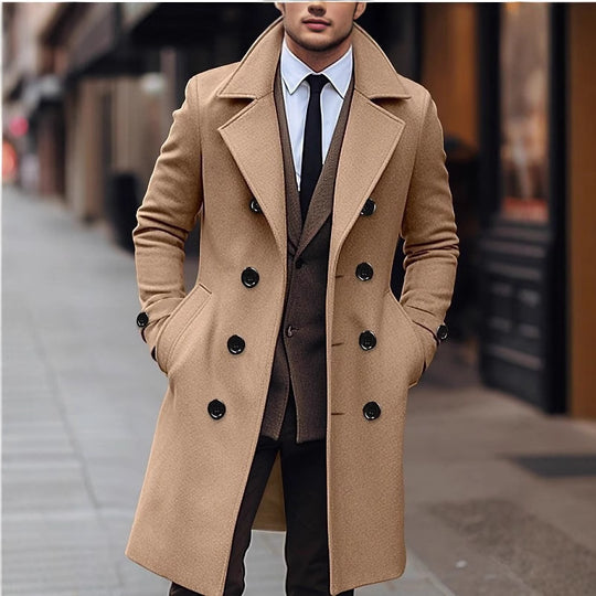 Herren nan eleganter doppelt geknöpfter Wollmantel mit breitem Revers und tailliertem Businessschnitt EB