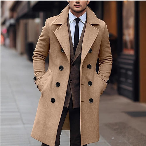 Herren nan eleganter doppelt geknöpfter Wollmantel mit breitem Revers und tailliertem Businessschnitt EB
