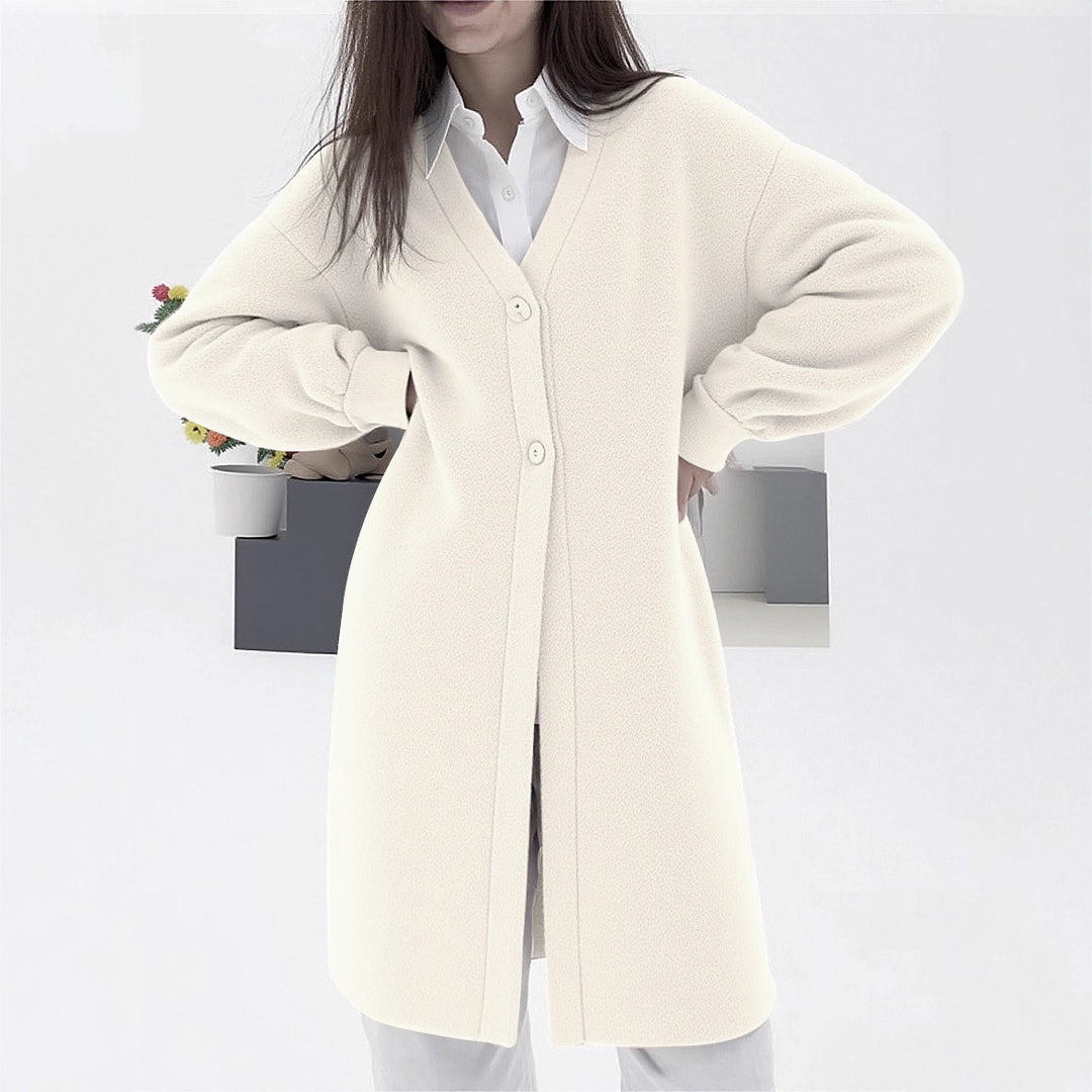 Damen Elegante Strickjacke mit Knopf und V-Ausschnitt EB