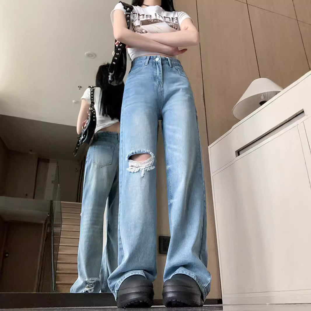 Damen Weit geschnittene Destroyed Jeans im lässigen Vintage-Stil EB