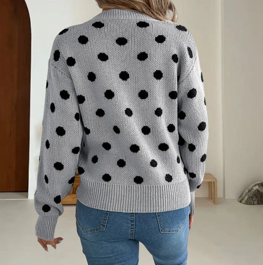 Damen Grobstrickpullover mit gepunktetem Muster und lässigem Schnitt EB