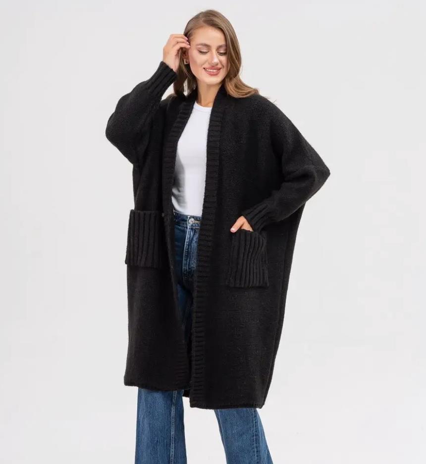 Damen Gemütlicher Strickmantel mit großen Taschen und oversized Schnitt EB