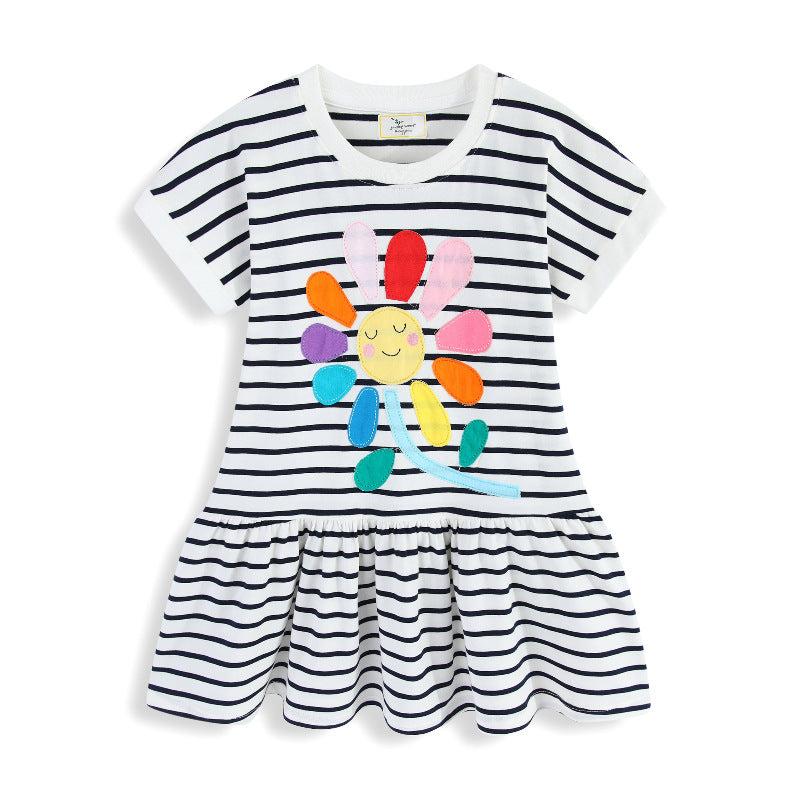 Mädchen gestreiftes Kleid mit buntem Blumenmotiv EB