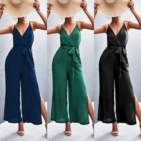 Damen eleganter Jumpsuit mit asymmetrischem Design und seitlichen Schlitzdetails EB