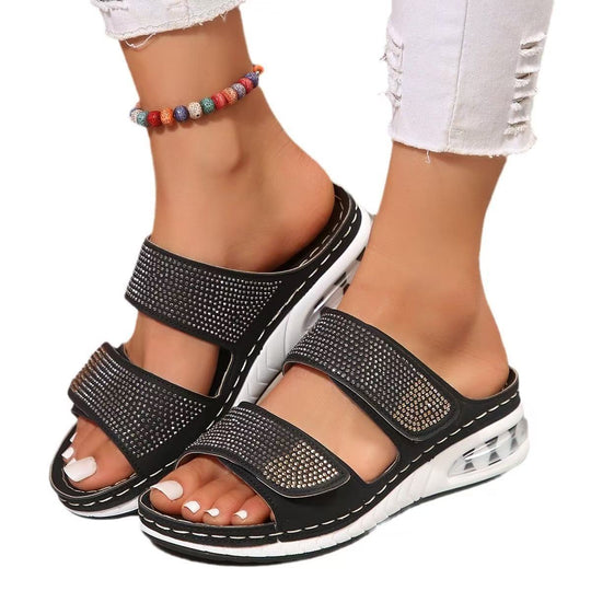 Damen Komfortable Riemchen-Sandalen mit Glitzerakzenten EB