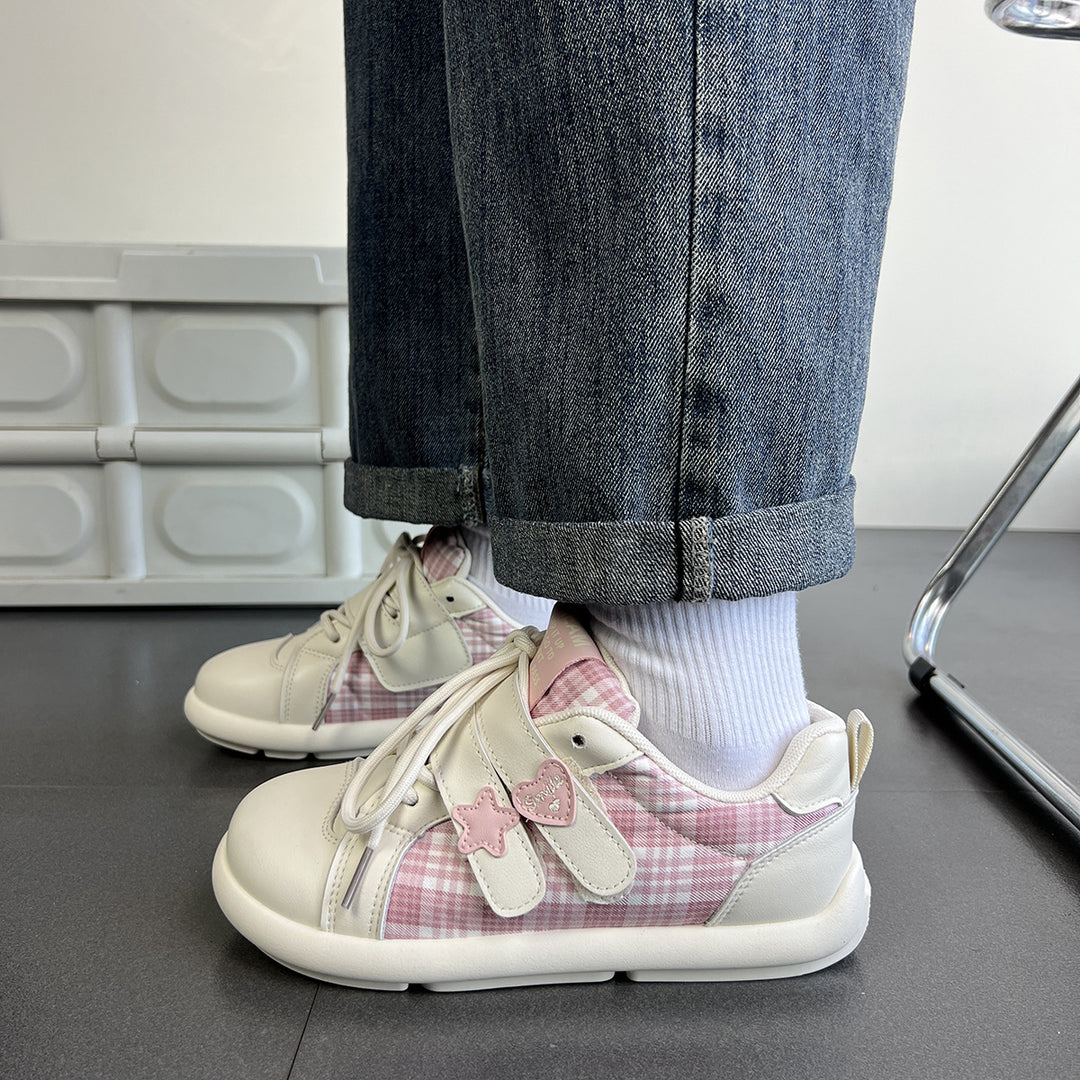 Damen Sportliche Sneaker mit verstellbarem Klettverschluss und kariertem Obermaterial EB