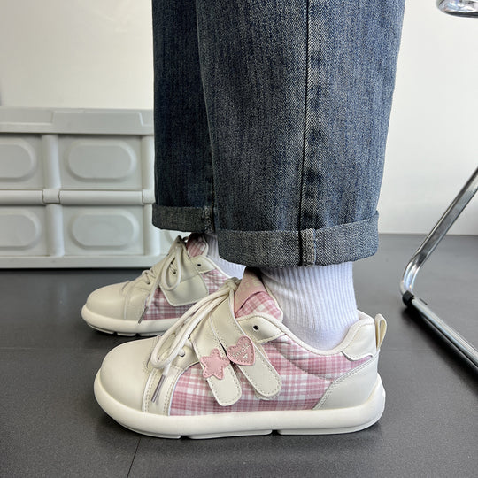 Damen Sportliche Sneaker mit verstellbarem Klettverschluss und kariertem Obermaterial EB