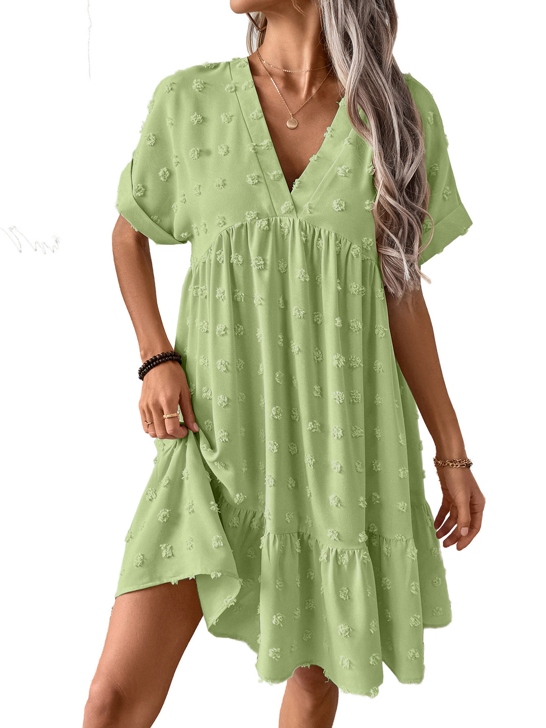 Damen Verspieltes Sommerkleid mit V-Ausschnitt und Rüschensaum EB