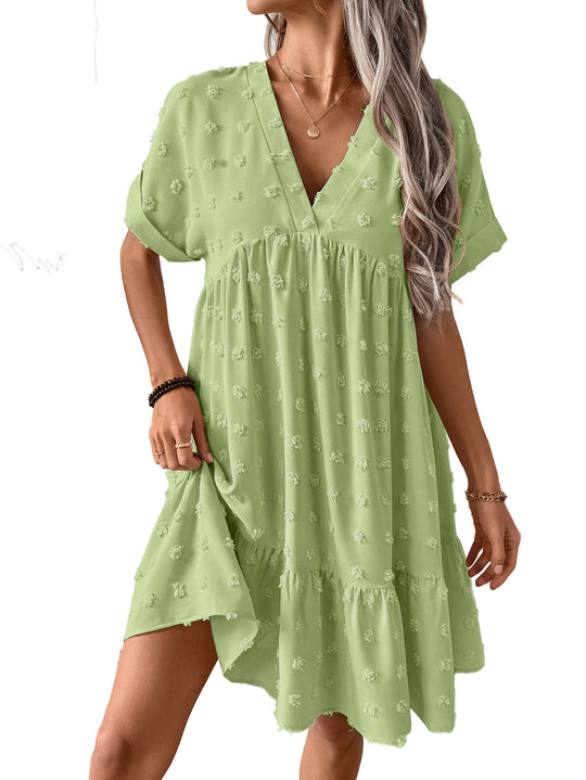 Damen Verspieltes Sommerkleid mit V-Ausschnitt und Rüschensaum EB