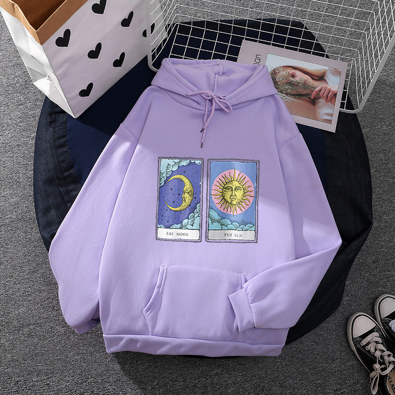 Damen nan leichter Oversize Kapuzenpullover mit Herz‑EKG‑Motiv, langen Kordeln und elastischem Bund EB