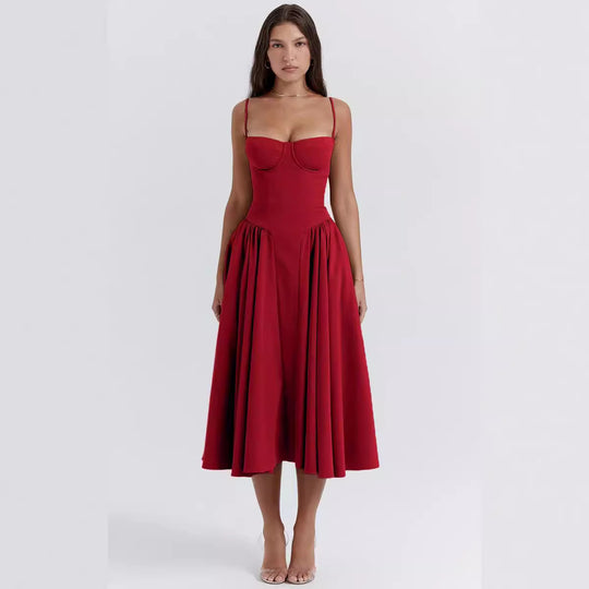 Damen Midikleid mit knöpfbarem Oberteil und schwingendem Rock EB