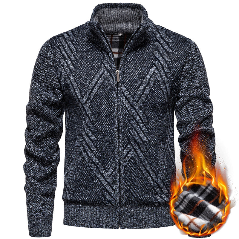 Herren sportliche Strickjacke mit modernem Zopfmuster EB