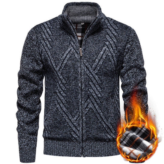 Herren sportliche Strickjacke mit modernem Zopfmuster EB