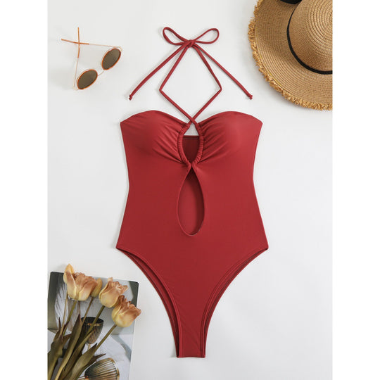 Damen Einteiliger Badeanzug mit modischem Cut-Out-Design und trägerlosem Oberteil EB