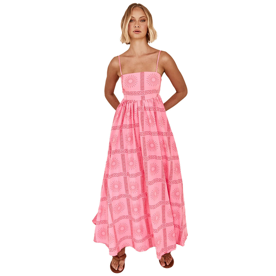 Damen Maxikleid mit gesmoktem Oberteil und verspieltem Grafikdesign EB