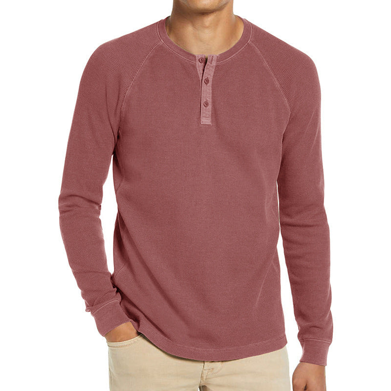 Herren Langarm-Henley-Shirt aus atmungsaktivem Baumwollmix mit Knopfleiste EB