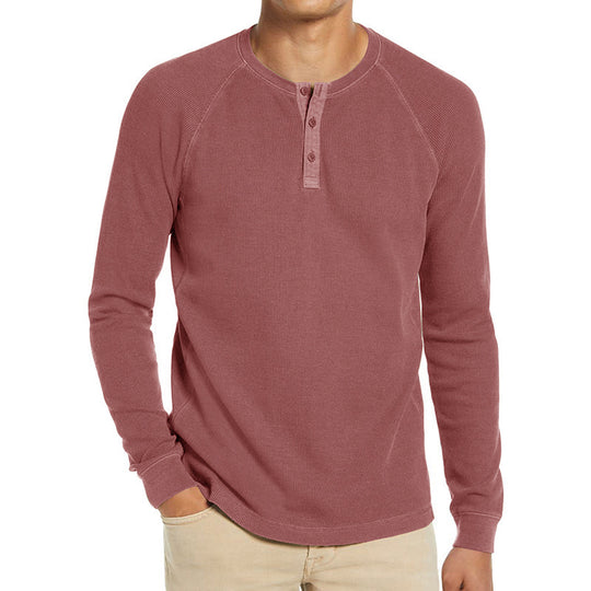 Herren Langarm-Henley-Shirt aus atmungsaktivem Baumwollmix mit Knopfleiste EB