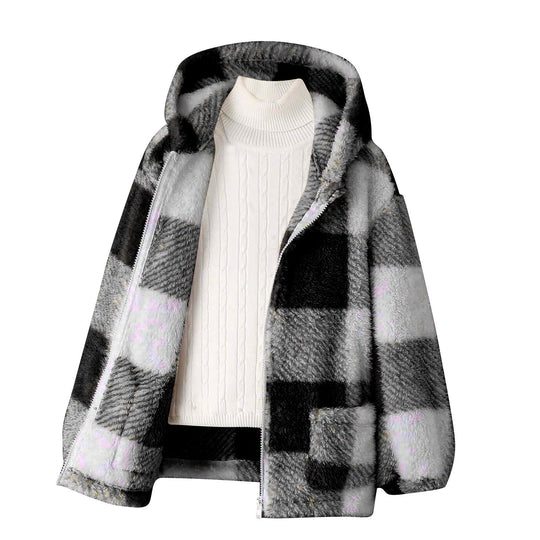 Damen Fleecejacke mit kariertem Muster und praktischen Taschen EB