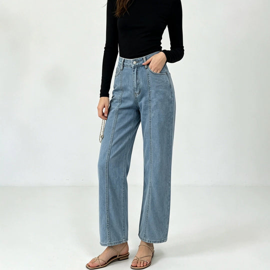 Damen nan hochtaillierte Jeans mit vertikaler Nahtpasse und weitem Bein EB