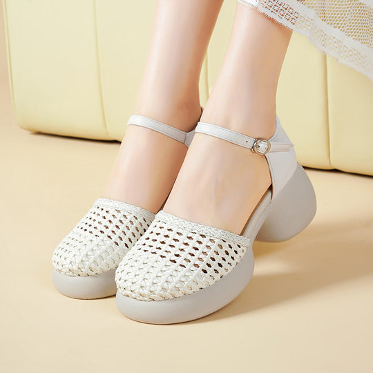 Damen Plateau-Sandaletten mit geflochtenem Design und komfortablem Ankle Strap EB