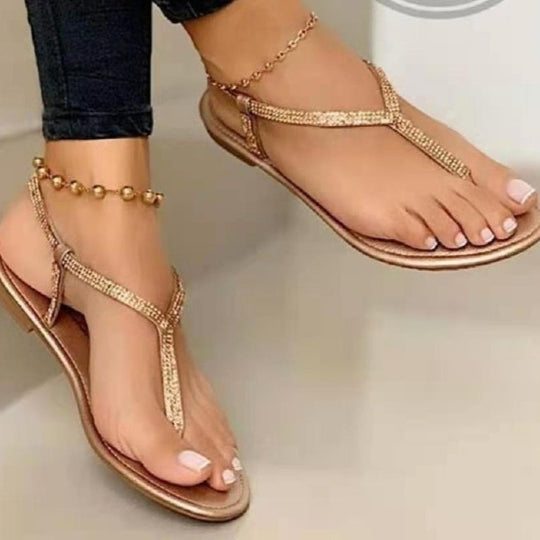 Damen nan T-Riemchen-Sandalette mit funkelndem Strassbesatz und gepolstertem Komfortfußbett EB