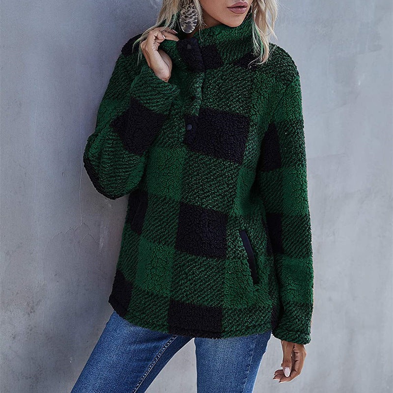 Damen Gemusterte Teddyjacke mit modernem Kragen und praktischen Taschen EB