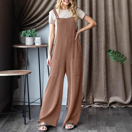 Damen lässiger Cord-Overall mit praktischen Taschen und breiten Beinen EB