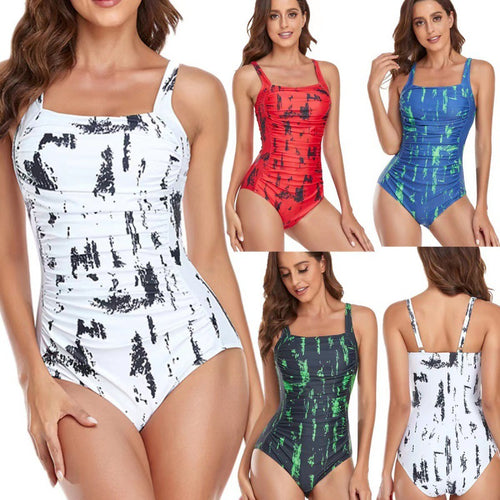 Damen Einteiliger Badeanzug mit elegantem Grafikdesign und bequemen Trägern EB