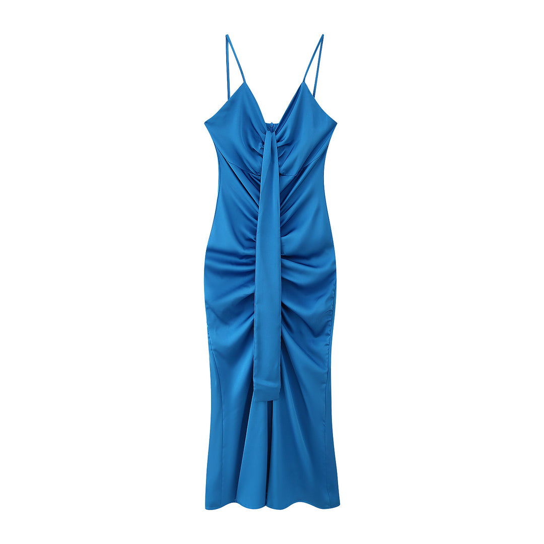 Damen figurbetontes langes Kleid mit elegantem Wickeldesign EB