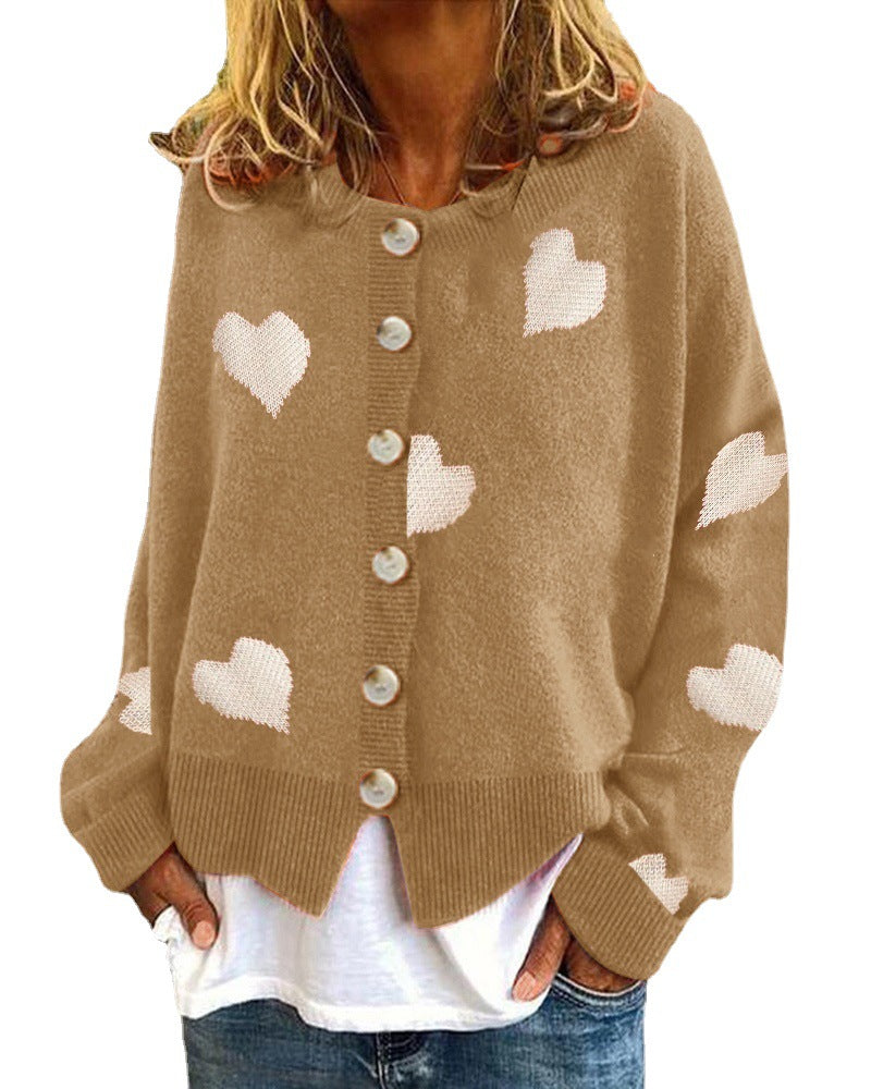 Damen Strickjacke mit Herzmuster und Knopfleiste EB
