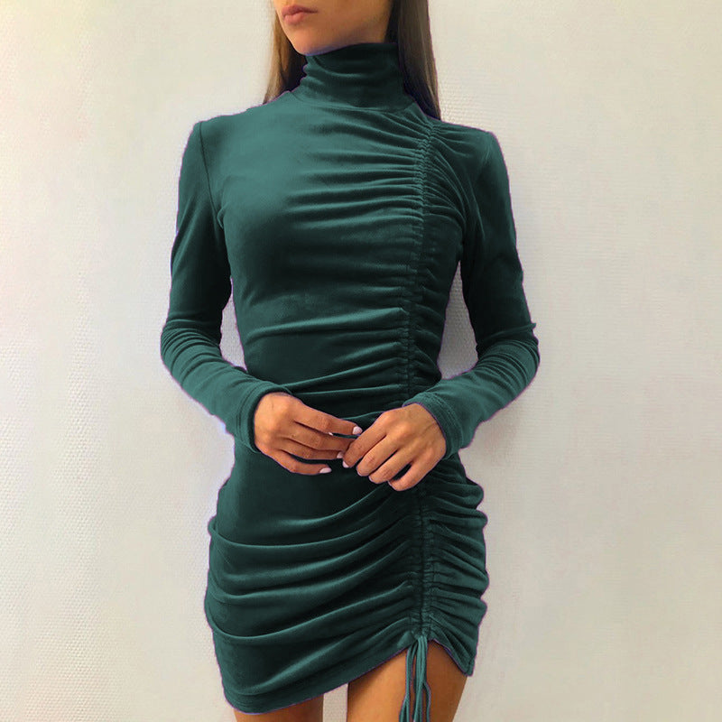Damen Minikleid mit gerüschtem Design und hohem Kragen EB