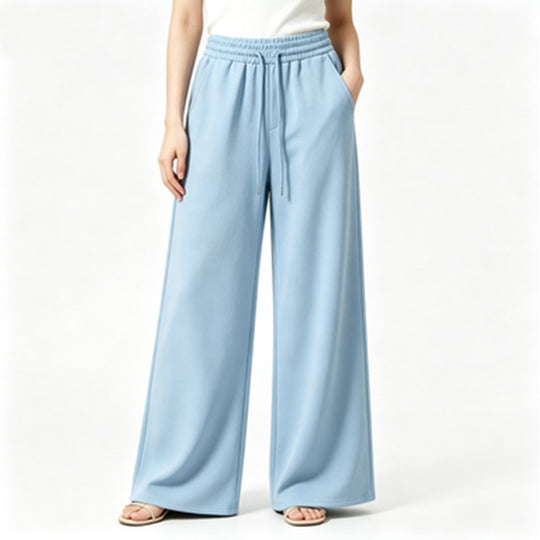 Damen nan weite High-Waist Loungehose mit elastischem Bund, Kordelzug und fließendem Jersey EB