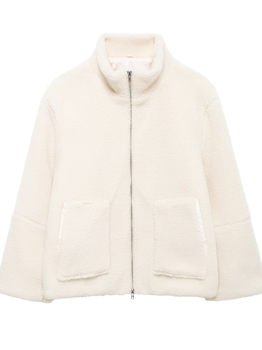 Damen kuschelige Fleecejacke mit hohen Kragen und großen Taschen EB