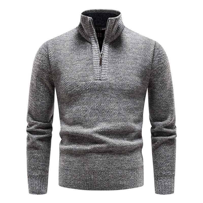 Herren eleganter Strickpullover mit modernem Stehkragen und Reißverschluss EB