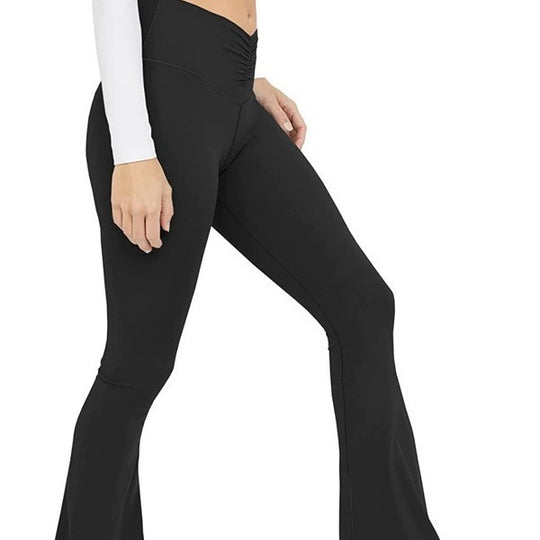 Damen Hohe Taille Flared Leggings mit Raffungen EB