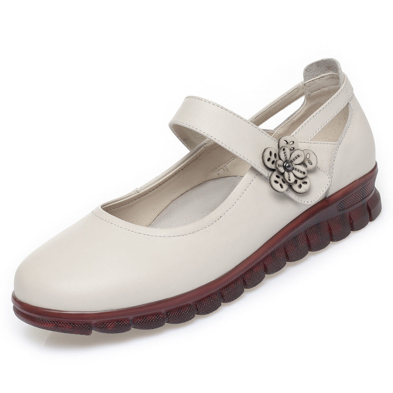 Damen Komfortable Ballerinas mit verstellbarem Riemen und dekorativem Blumenakzent EB