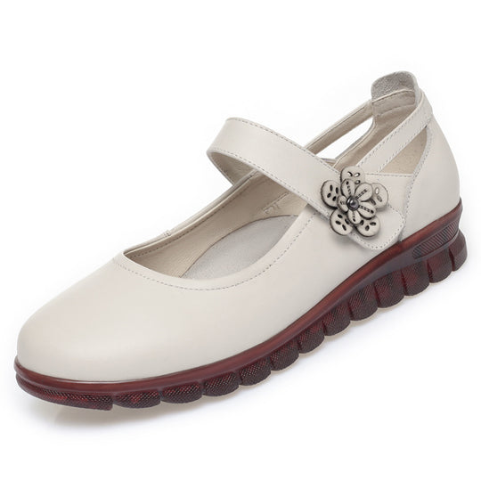 Damen Komfortable Ballerinas mit verstellbarem Riemen und dekorativem Blumenakzent EB