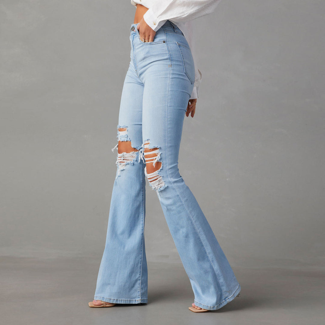 Damen Flared Jeans mit hohen Rissen und hohem Bund EB