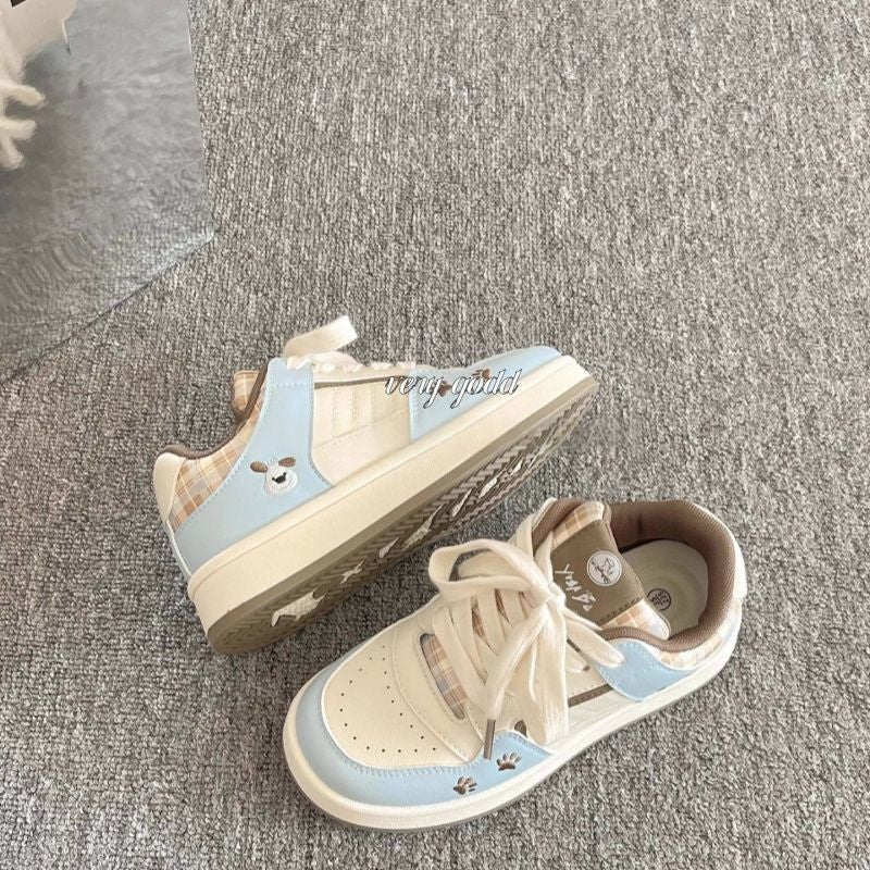 Damen Sportliche Sneakers mit verspieltem Karomuster und tierischen Akzenten EB