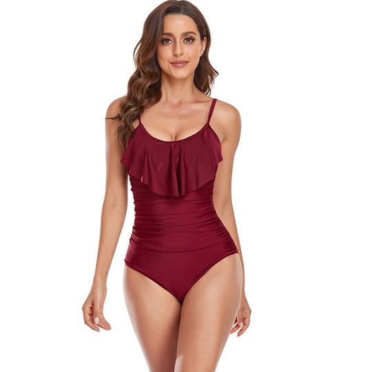 Damen Eleganter Einteiler Badeanzug mit Rüschen und figurformendem Design EB