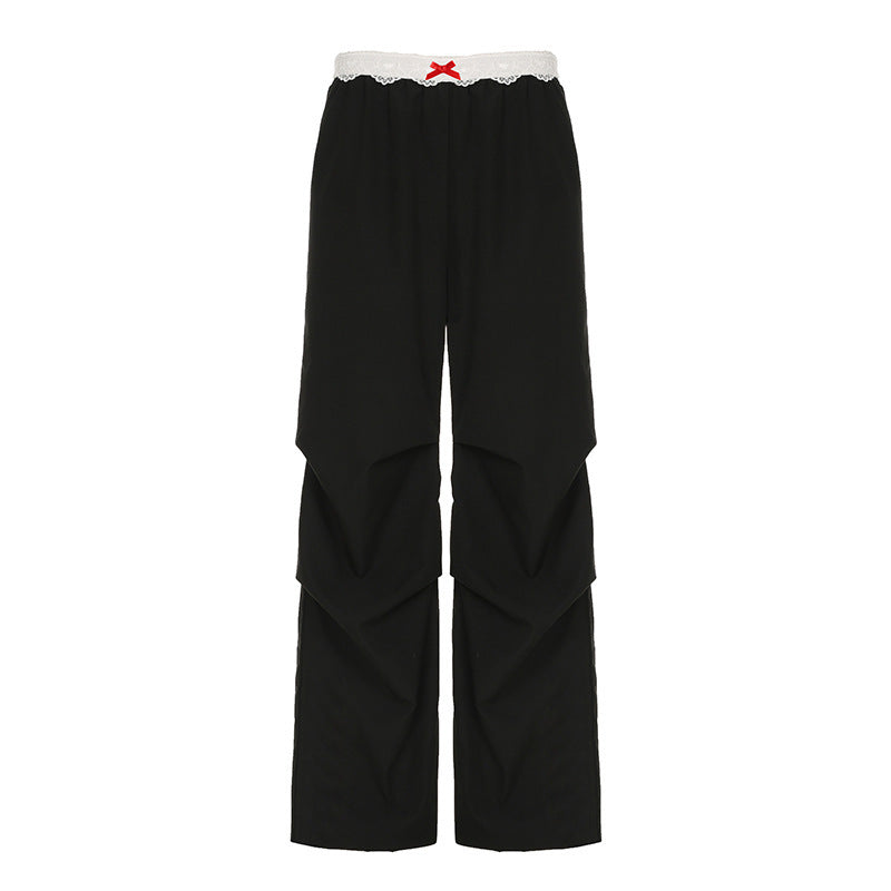 Damen nan Loungewear Schlafhose mit mehrlagigen Volants, elastischem Spitzenbund und weitem Bein EB