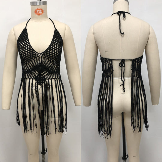 Damen Häkel-Strandtop mit fransenverziertem Design EB