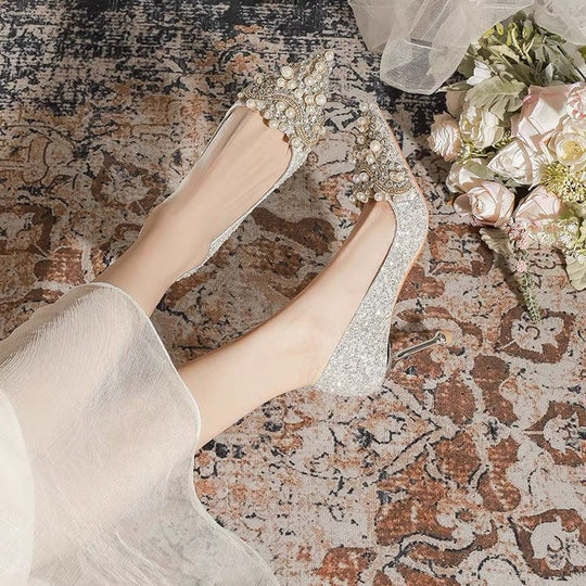Damen Glamouröse Pumps mit strassbesetzten Perlenverzierungen EB