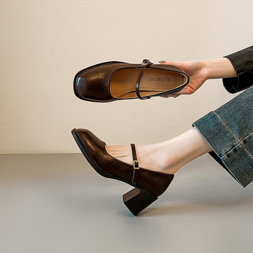 Damen elegante Mary Jane Pumps mit komfortablem Blockabsatz EB