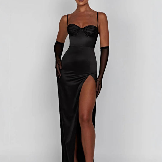 Damen Elegantes Abendkleid mit schmalem Schnitt und tiefem Schlitz EB