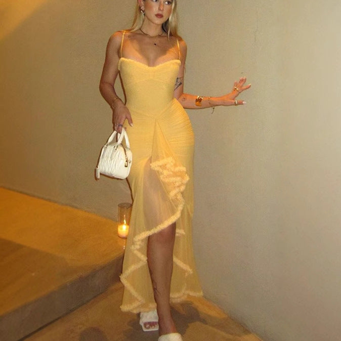 Damen Maxi-Kleid mit elegantem Rüschendesign und kunstvoller Drapierung EB
